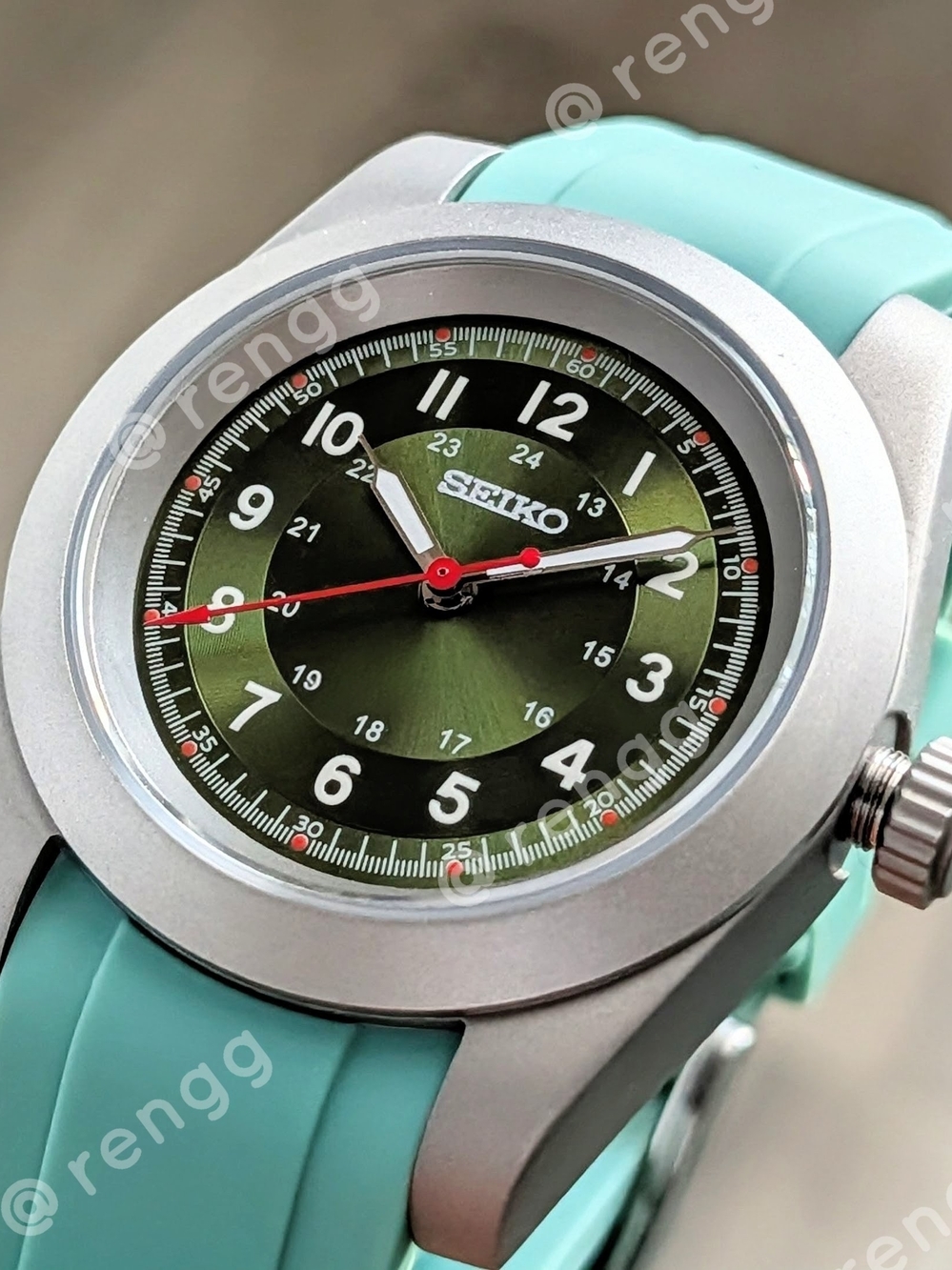 39mm Vintage Sandblasted Seiko Green Mod Watch Sapphire Smooth Sweep Second